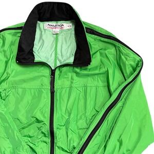 Vtg Nautica Competition Zippered Arm Vents Green Windbreaker Jacket XL